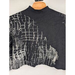 Adrienne Landau Crocodile Foil Print Funnel Neck Sweater Black and White Med NWT